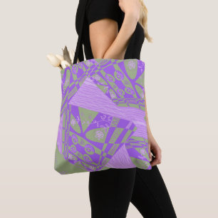 Origami Chintz (L) Dusty Green Purple Leggings Tote Bag