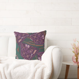 Origami Chintz (L) Dusty Purple Brown Green Cushion