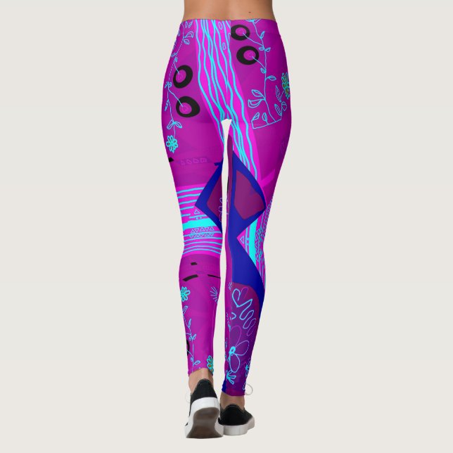 Origami Chintz (L) Fuchsia Turquoise Blue Magenta Leggings (Back)