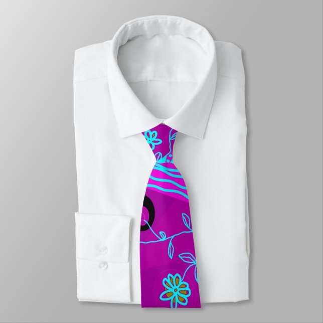 Origami Chintz (L) Fuchsia Turquoise Blue Magenta Tie (Tied)