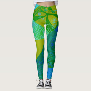 Origami Chintz (L) Green Cyan Blue Grad Leggings