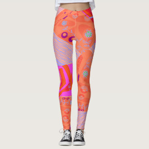 Origami Chintz (L) Orange Lilac Magenta 2 Leggings