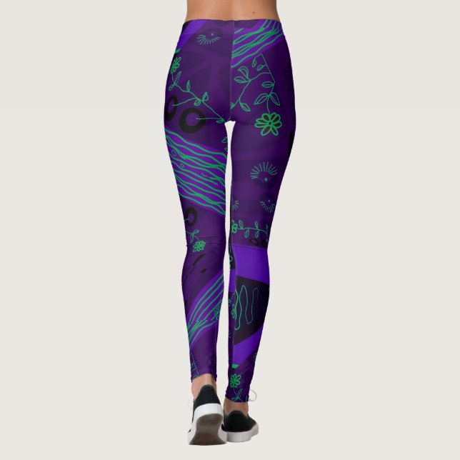 Origami Chintz (L) Purple Green Black 2 Leggings (Back)