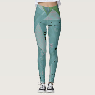 Origami Chintz (L) Spearmint Grey Green  Leggings