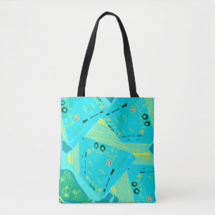 Origami Chintz (L) Turquoise Yellow Teal Tote Bag