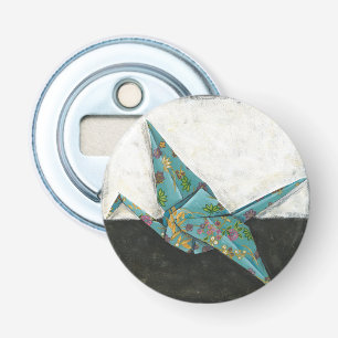 Origami Crane with Floral Designs Bottle Opener