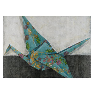 Origami Crane with Floral Designs Cutting Board