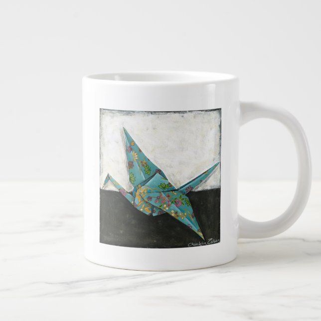 Origami Crane with Floral Designs Large Coffee Mug (Right)
