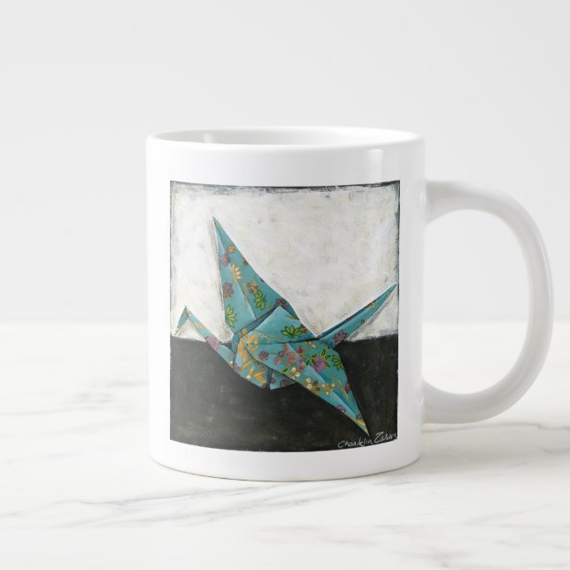 Origami Crane with Floral Designs Large Coffee Mug (Right)