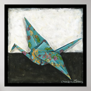 Origami Crane with Floral Designs Poster