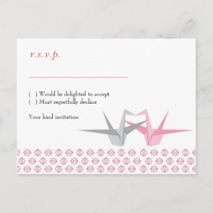 Origami Cranes (Pink Silver) RSVP Invitation Postcard