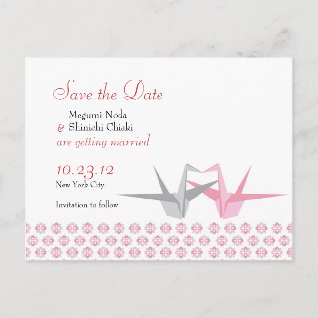 Origami Cranes (Pink Silver) Wedding S Announcement Postcard (Front)