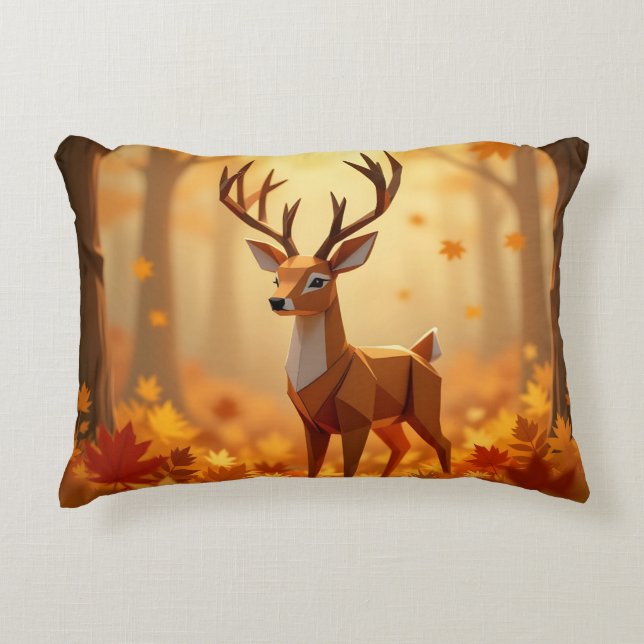 Origami Deer Fall and Autumn Throw Pillow (Front)