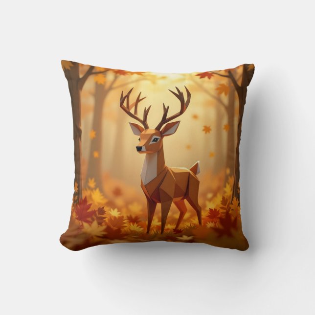 Origami Deer Fall and Autumn Throw Pillow (Front)