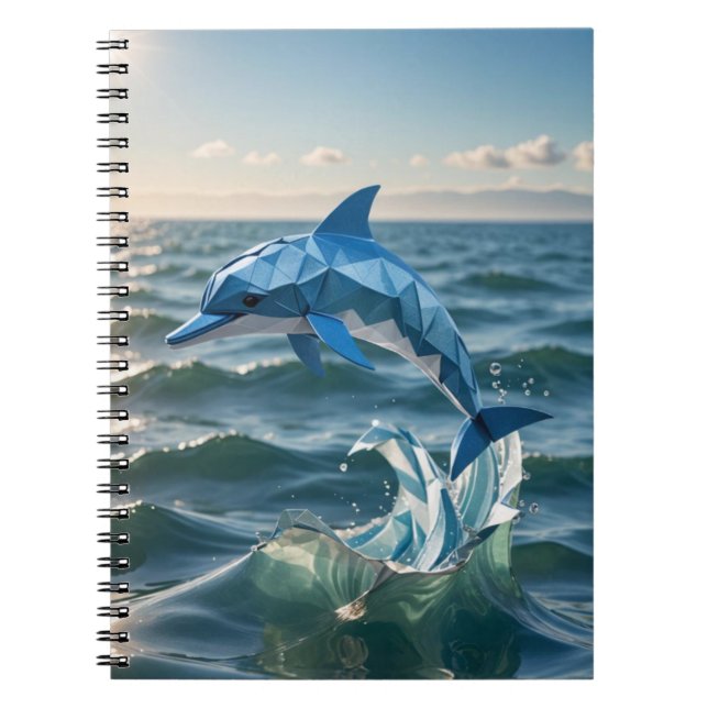 Origami dolphin jumping out of the sea spiral notebook (Front)