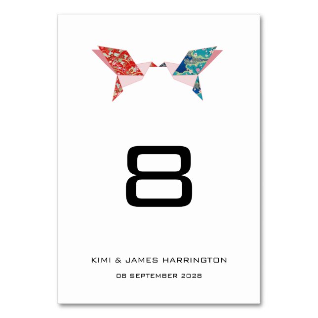 Origami Doves | Wedding Invitation Table Number (Front)