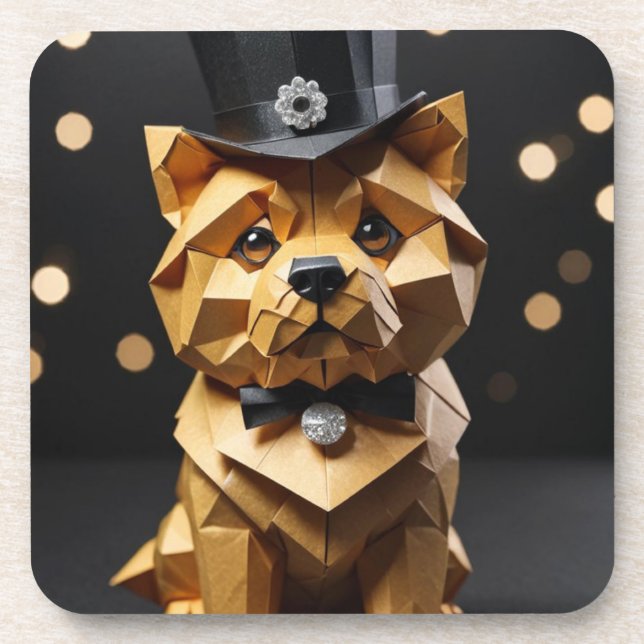 Origami fancy chow chow  coaster (Front)