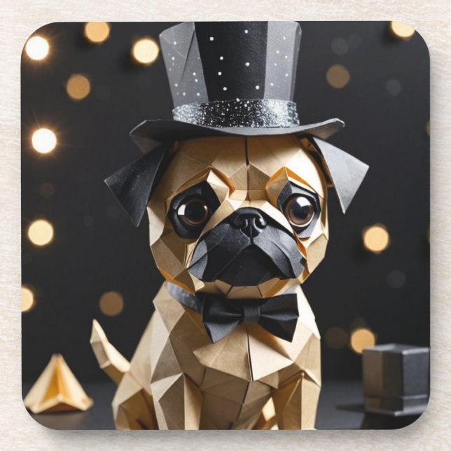 Origami fancy pug  coaster (Front)