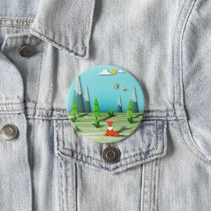 Origami Forest Scene with Fox Mountains and Birds 7.5 Cm Round Badge