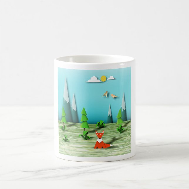 Origami Forest Scene with Fox Mountains and Birds  Coffee Mug (Creator Uploaded)