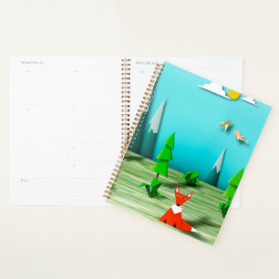 Origami Forest Scene with Fox Mountains and Birds Planner