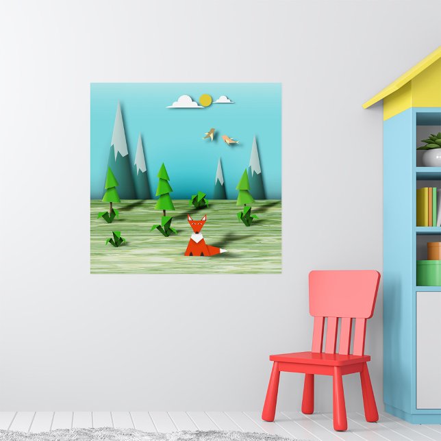 Origami Forest Scene with Fox Mountains and Birds  Poster (Creator Uploaded)