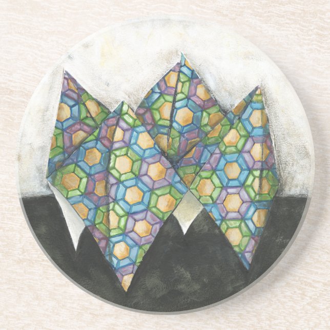 Origami Fortune Teller on Geometric Paper Coaster (Front)