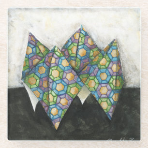 Origami Fortune Teller on Geometric Paper Glass Coaster