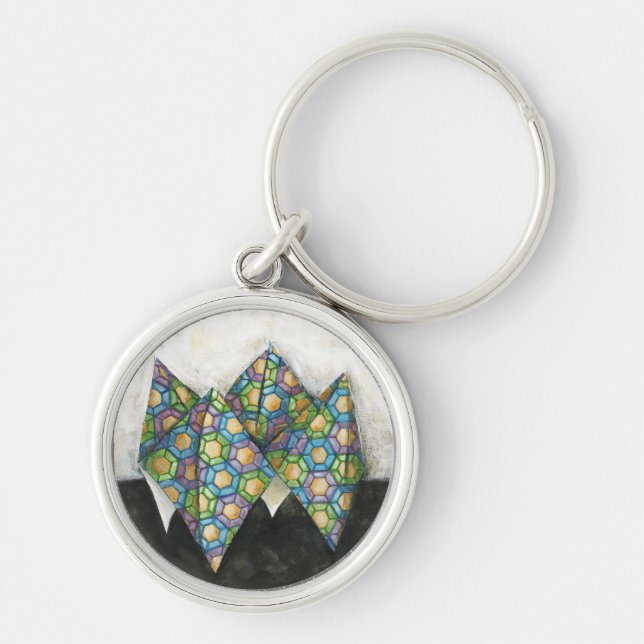 Origami Fortune Teller on Geometric Paper Key Ring (Front)