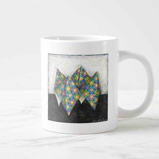 Origami Fortune Teller on Geometric Paper Large Coffee Mug (Right)
