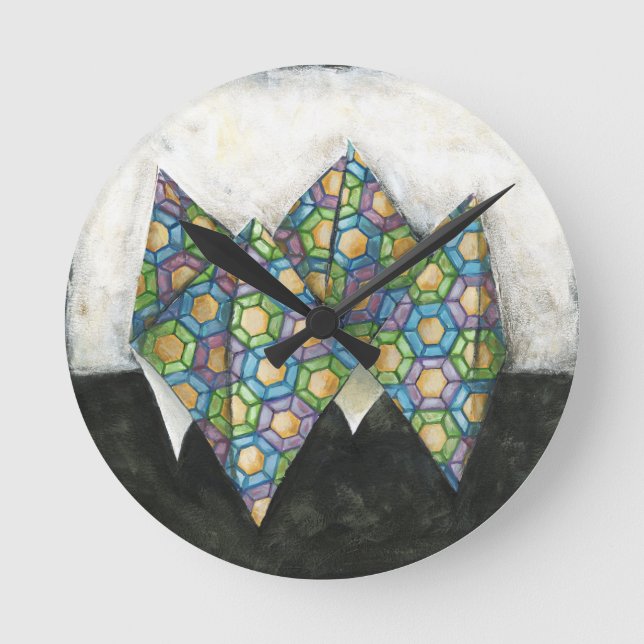 Origami Fortune Teller on Geometric Paper Round Clock (Front)