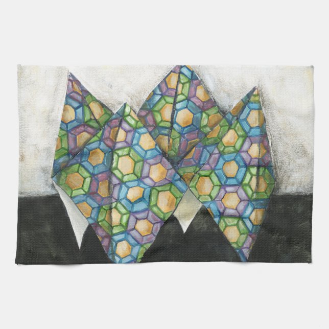 Origami Fortune Teller on Geometric Paper Tea Towel (Horizontal)
