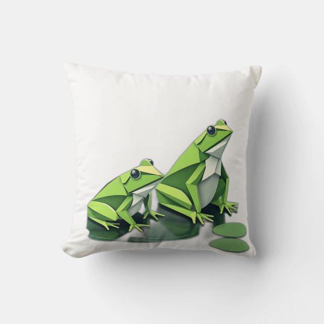 Origami Frogs in Geometric Style Cushion (Front)