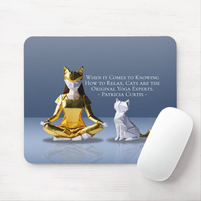 Origami Gold Foil Yoga Meditating Catwoman and Cat Mouse Pad (With Mouse)