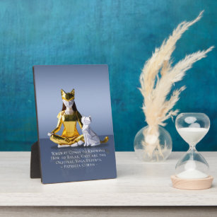 Origami Gold Foil Yoga Meditating Catwoman and Cat Plaque