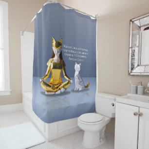 Origami Gold Foil Yoga Meditating Catwoman and Cat Shower Curtain