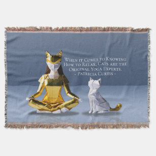 Origami Gold Foil Yoga Meditating Catwoman and Cat Throw Blanket