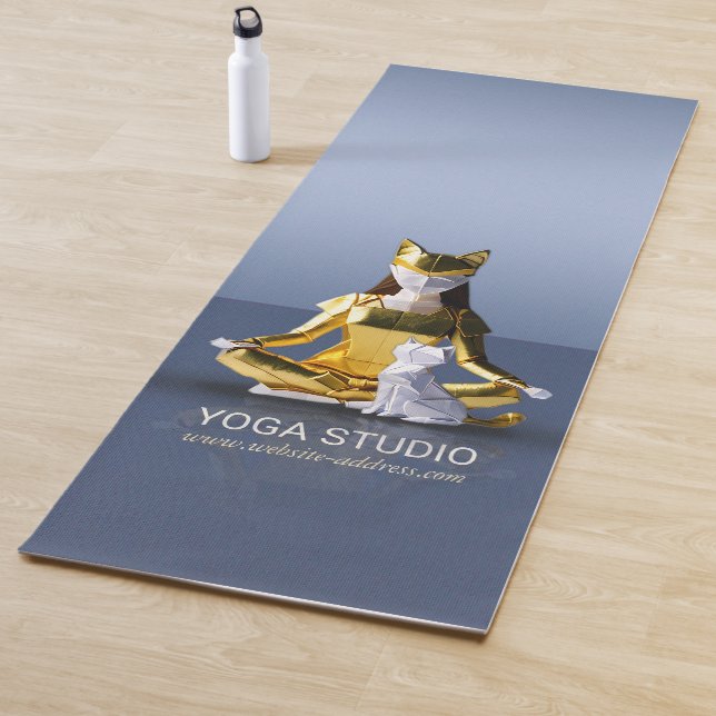 Origami Gold Foil Yoga Meditating Catwoman and Cat Yoga Mat (In Situ)