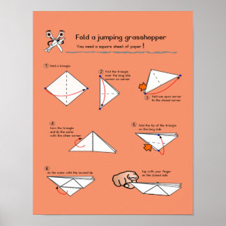 Origami Grasshopper How-To Semi-Gloss Poster