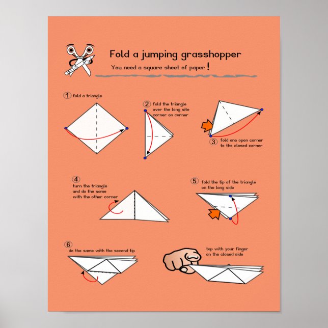 Origami Grasshopper How-To Semi-Gloss Poster (Front)