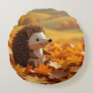 Origami Hedgehog Autumn Themed  Round Cushion