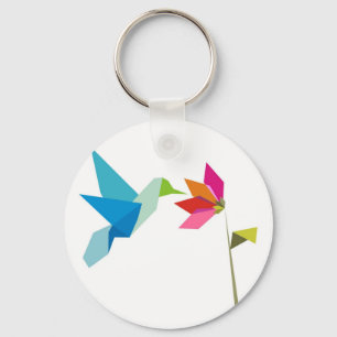 Origami hummingbird and flower key ring