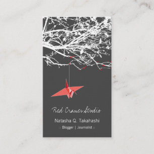 Origami Japanese Red Paper Cranes Silhouette Tree Business Card