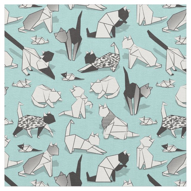 Origami kitten friends // geometric cat breeds fabric (Close Up)