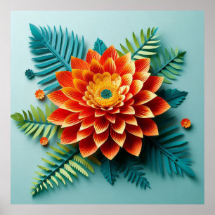 🧡 Origami Orange Floral Paper Art Modern Minimal Poster