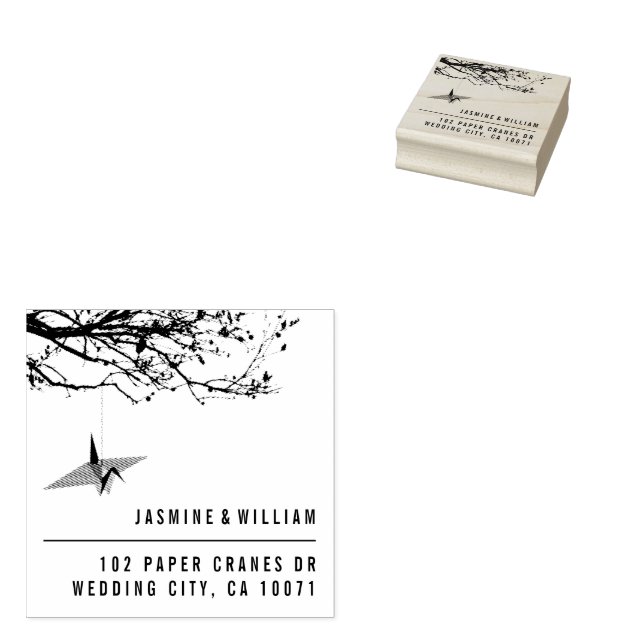 Origami Paper Crane And Branches Asian Wedding Rubber Stamp (Stamped)