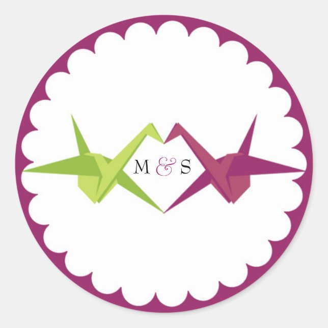 Origami Paper Crane Wedding Classic Round Sticker (Front)