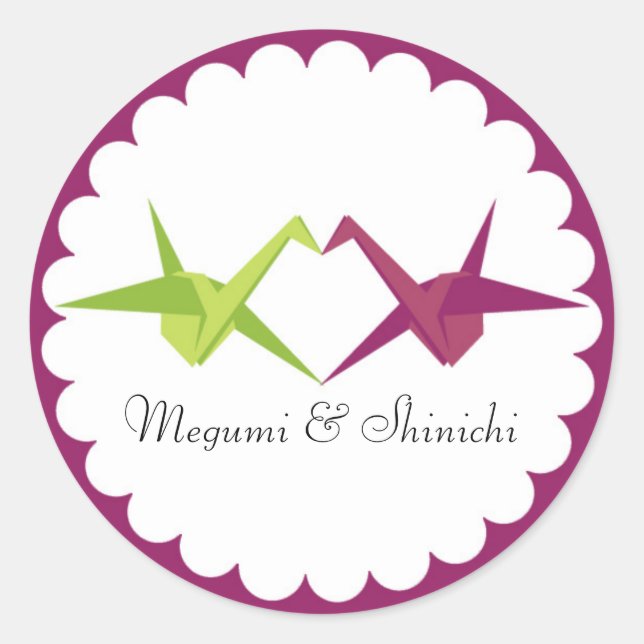 Origami Paper Crane Wedding Classic Round Sticker (Front)