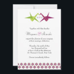 Origami Paper Crane Wedding Invitation<br><div class="desc">Whimsical kissing paper cranes arranged to form a heart and ornamental flower graphics grace this wedding invitation set,  setting the tone for your Zen or Asian-themed wedding. Colours can be customised to suit your motif.</div>