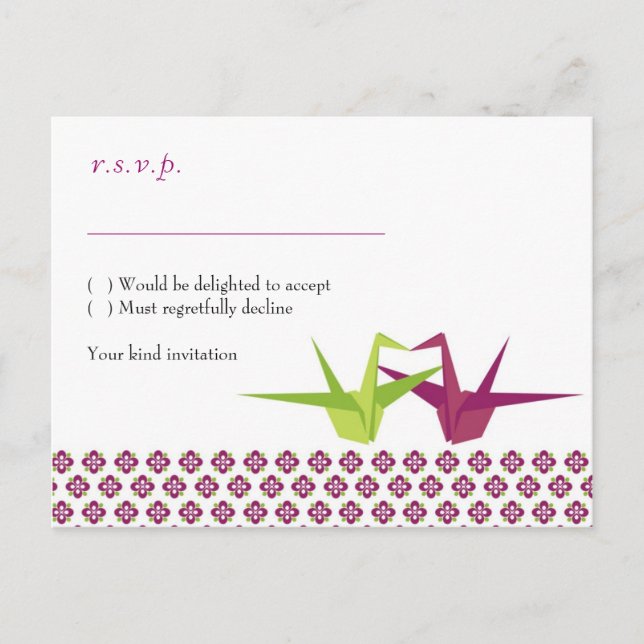 Origami Paper Crane Wedding Invitation Postcard (Front)